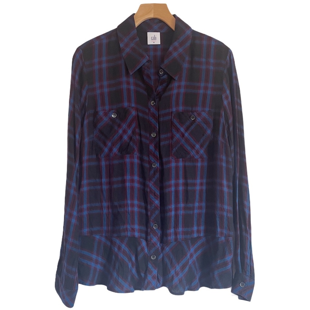 CAbi #3431 Plaid Ruffled Peplum Button Down Shirt - Picture 4 of 10